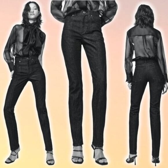 NWT ZARA The Panelled Slim High Rise Jean Sz 0 Black - Picture 1 of 8